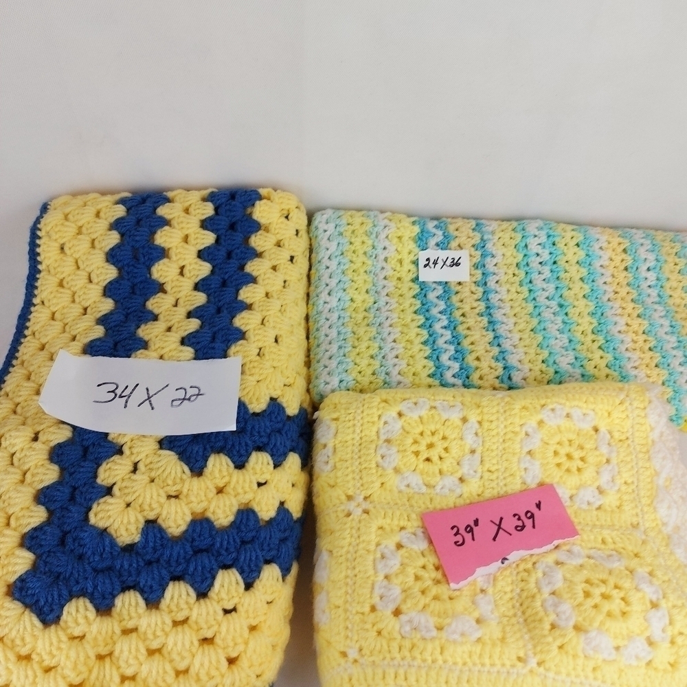 HANDMADE crocheted baby blankets lot of 3